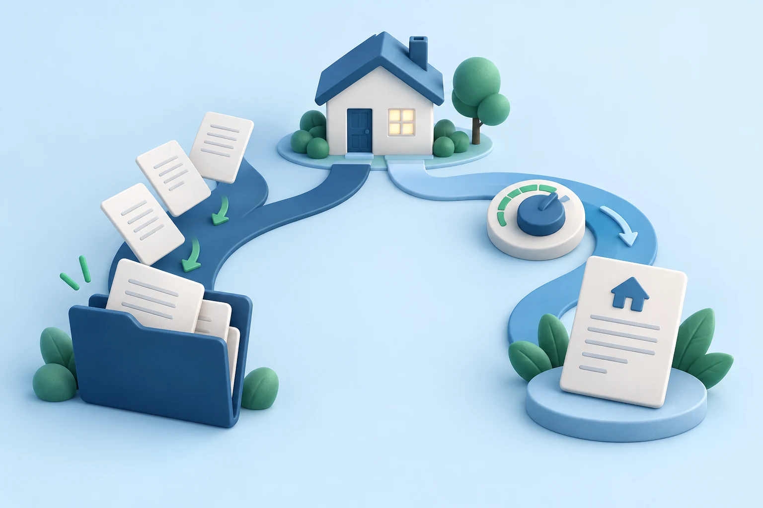 Illustration de deux parcours de financement autour d’une petite maison.
